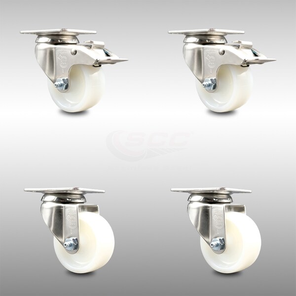 Service Caster 3 Inch 316SS Nylon Wheel Swivel Top Plate Caster Lock Brakes SCC, 2PK SCC-SS316TTL20S314-NYS-2-S-2 - main